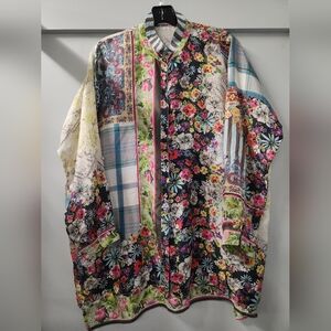 Johnny Was Printed Floral Silk Button Down Top Womens XS